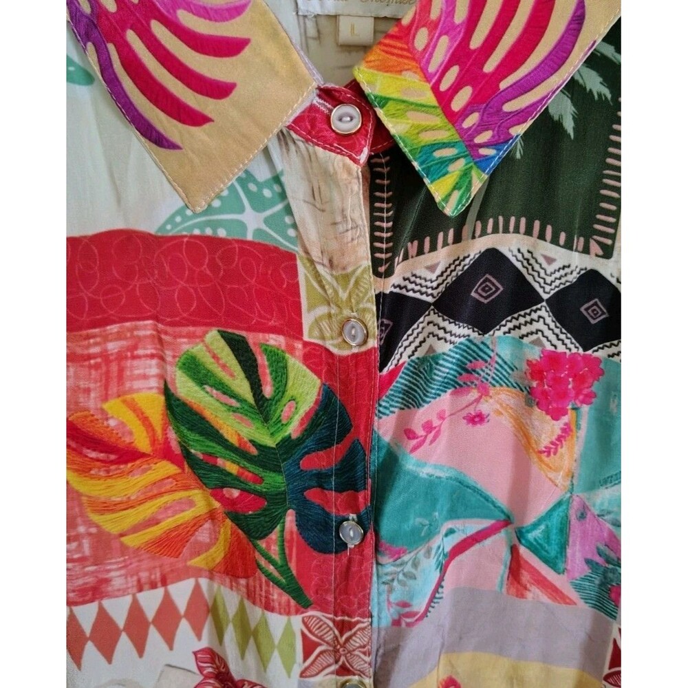 Beau Chemise Blouse Size L Floral Button 100% Viscose Silk - Picture 4 of 6